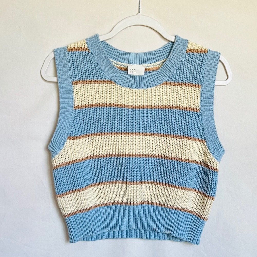 Women’s Striped Blue and Cream Crop Top Knit Vest